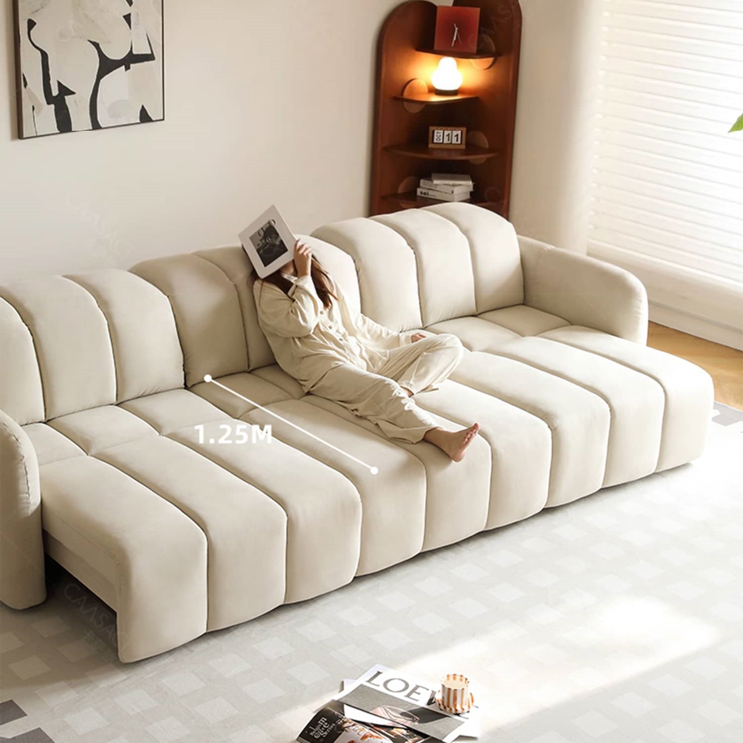 Elegant Beige Faux Leather Sofa with Premium Pine Wood Frame hksc-993