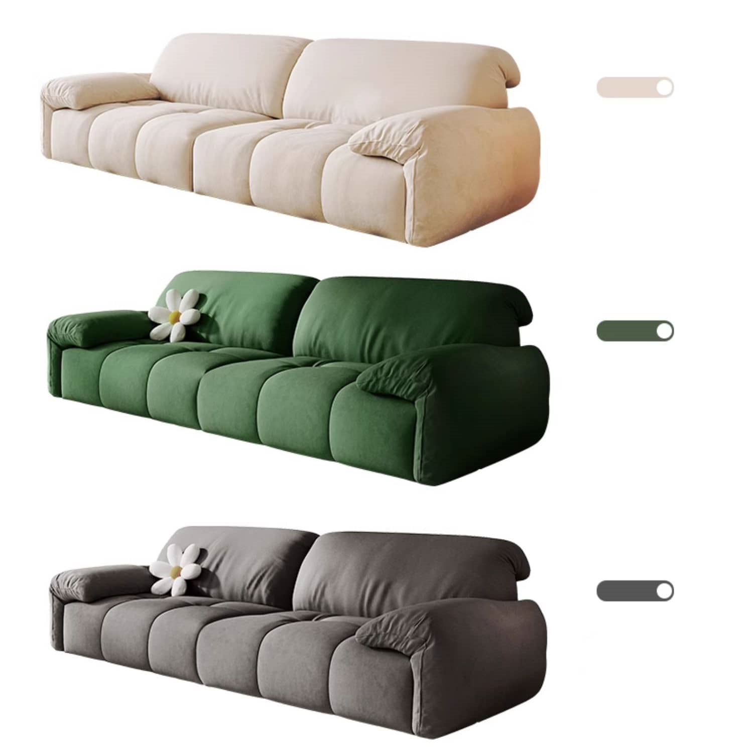 Stylish Beige and Dark Green Sofa with Gray Accents and Pine Wood Down Filling hksc-994