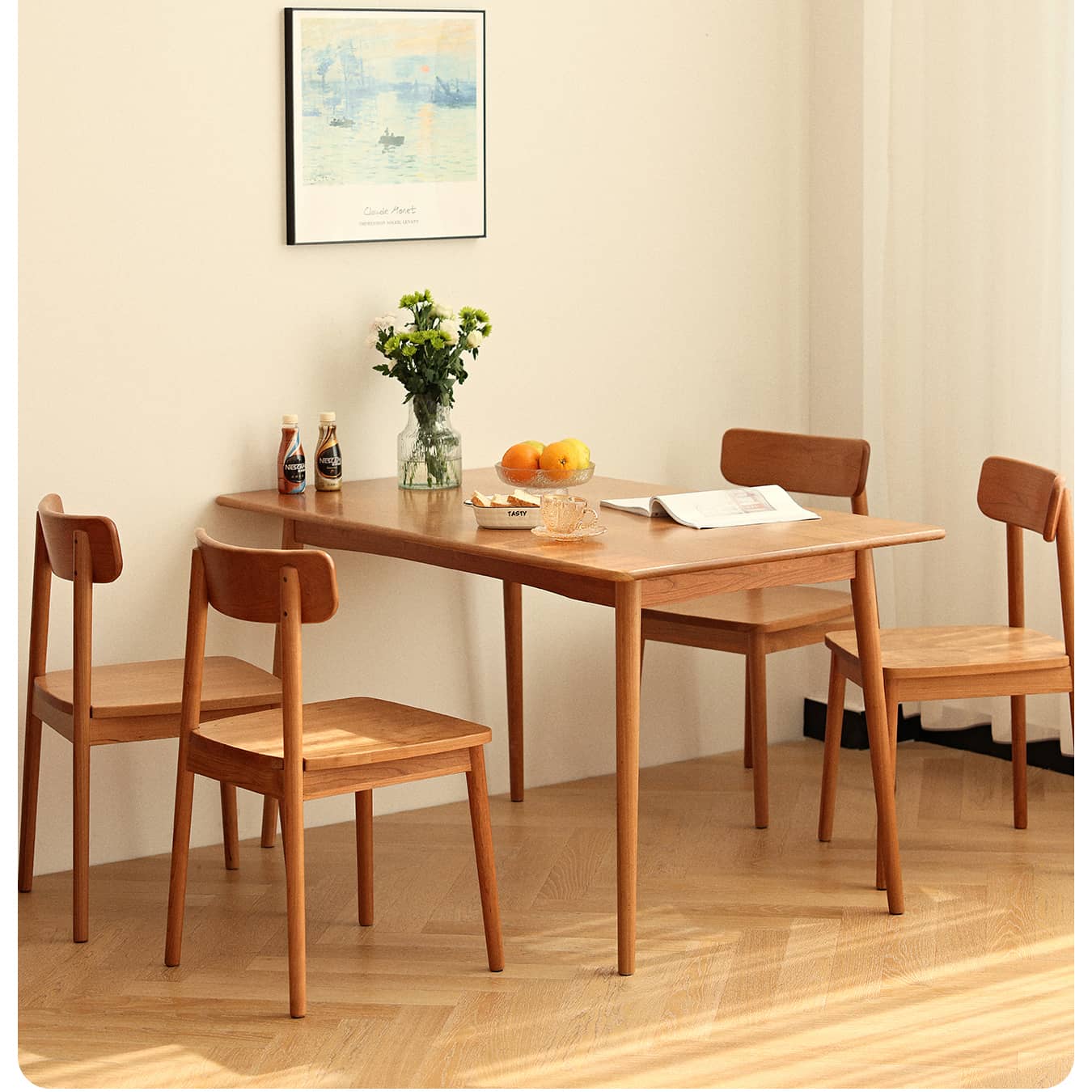 Modern Rectangular Cherry Wood Dining Table in Natural Wood Color for 6-8 Person hldmz-703