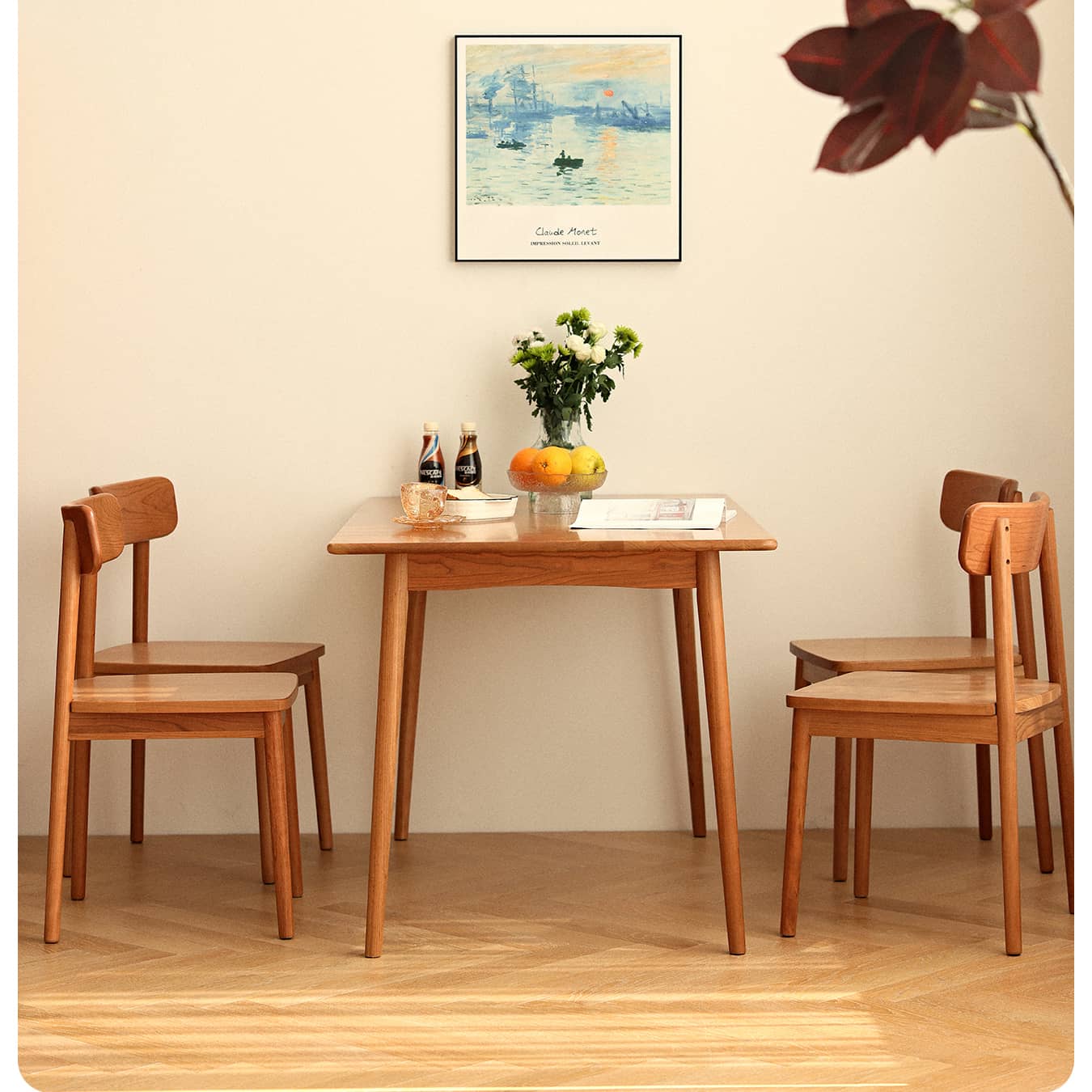 Modern Rectangular Cherry Wood Dining Table in Natural Wood Color for 6-8 Person hldmz-703