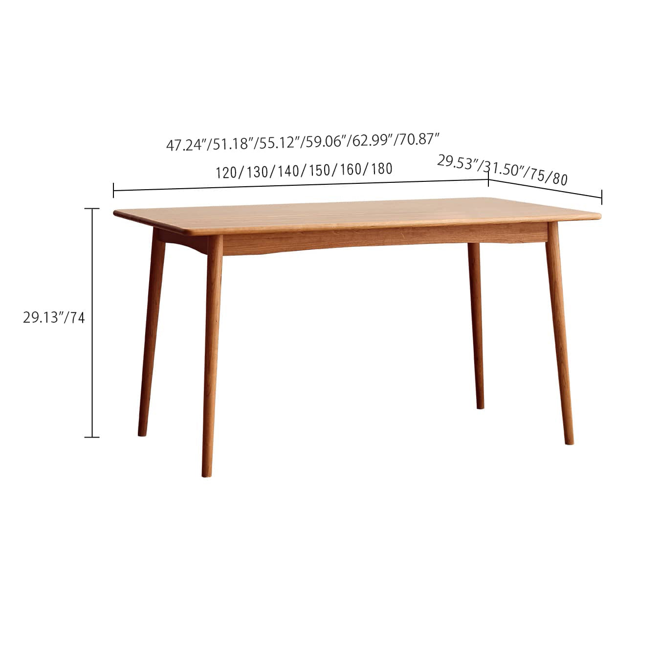 Modern Rectangular Cherry Wood Dining Table in Natural Wood Color for 6-8 Person hldmz-703