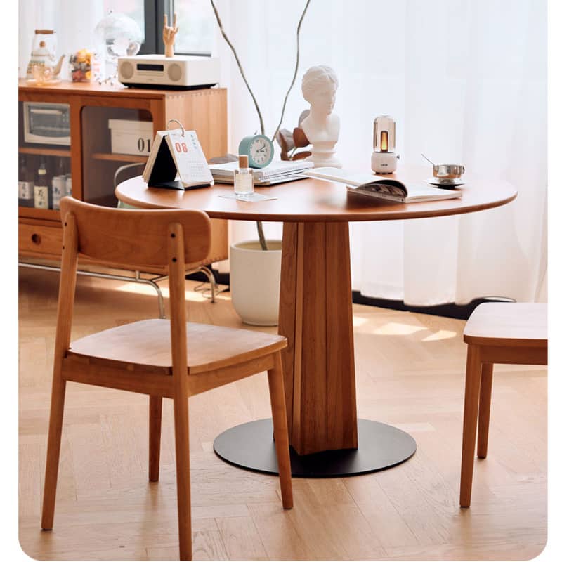 Modern Round Cherry Wood Dining Table with Pedestal for 6-8 Person hldmz-705