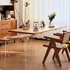 Modern Cherry Wood Dining Table with Double Acrylic Pedestals for 6 hldmz-707