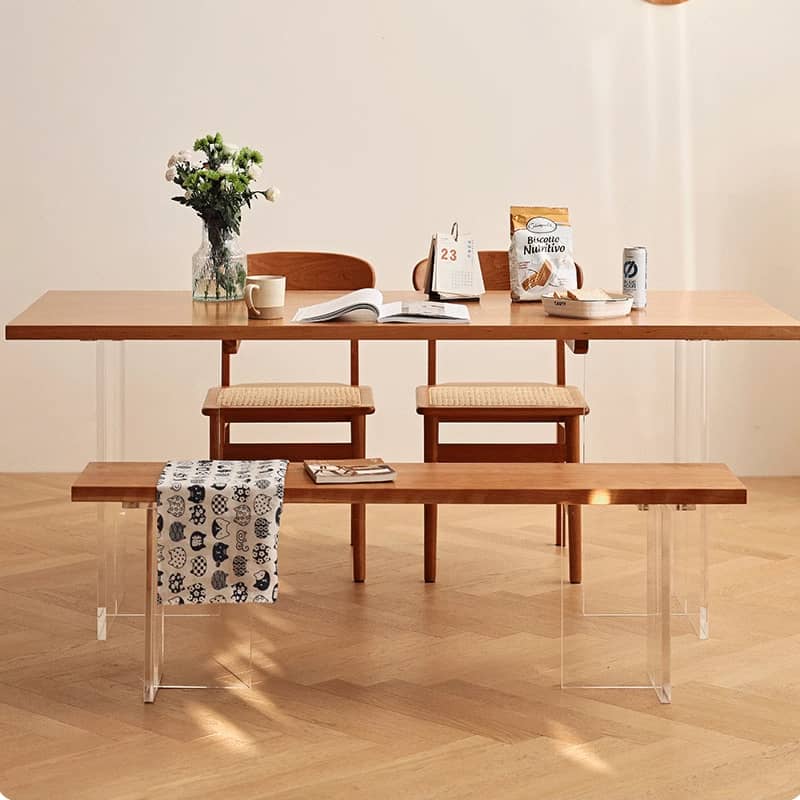 Modern Cherry Wood Dining Table with Double Acrylic Pedestals for 6 hldmz-707