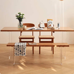 Modern Cherry Wood Dining Table with Double Acrylic Pedestals for 6 hldmz-707