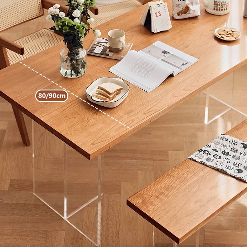 Modern Cherry Wood Dining Table with Double Acrylic Pedestals for 6 hldmz-707