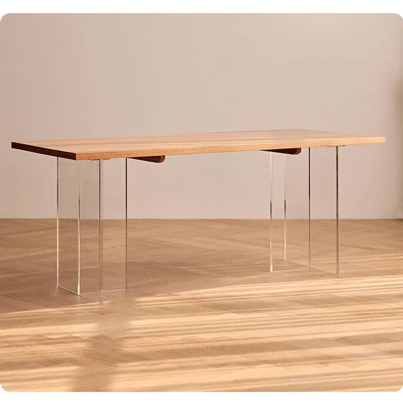 Modern Cherry Wood Dining Table with Double Acrylic Pedestals for 6 hldmz-707