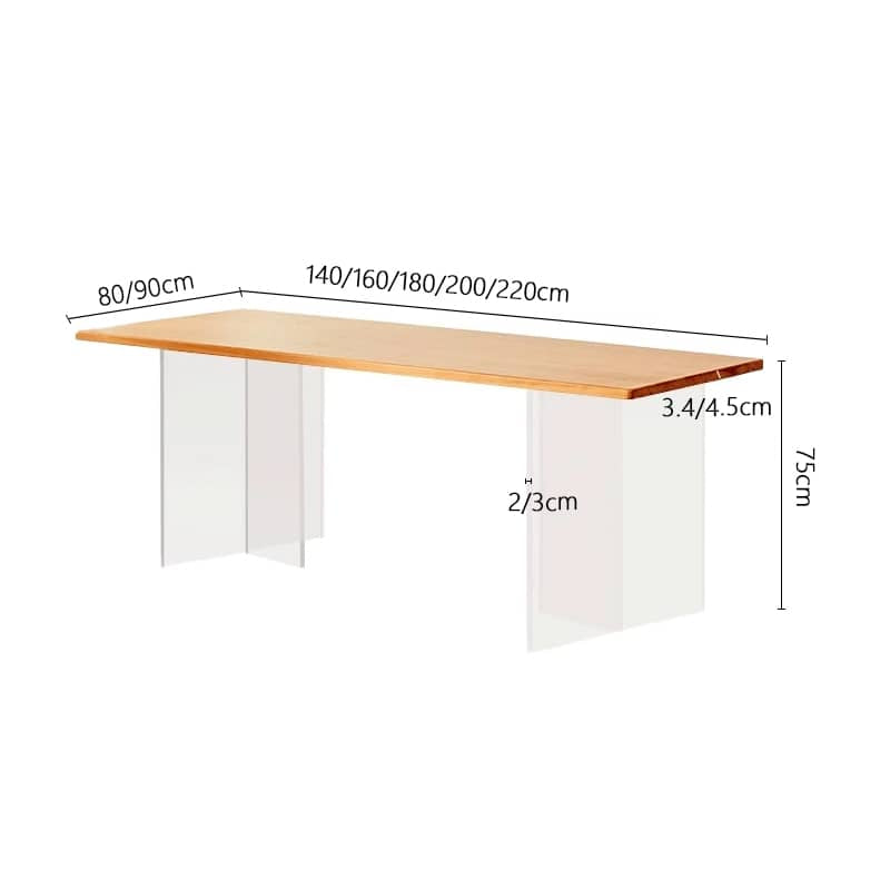 Modern Cherry Wood Dining Table with Double Acrylic Pedestals for 6 hldmz-707