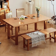 Durable Rectangular Cherry Wood Dining Table with 4 Sturdy Legs for 6 hldmz-708