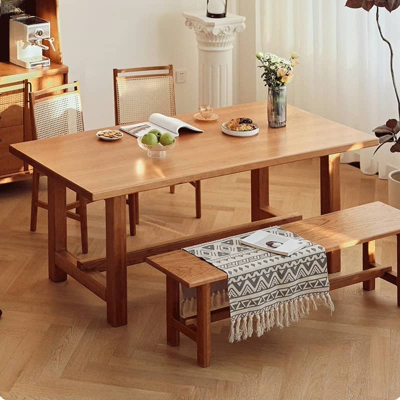 Durable Rectangular Cherry Wood Dining Table with 4 Sturdy Legs for 6 hldmz-708