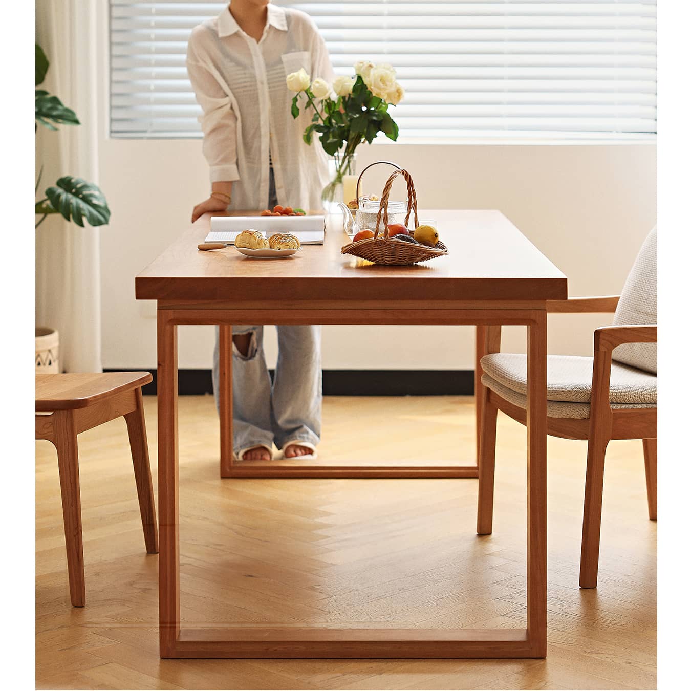 Vintage Rectangular Cherry Wood Dining Table for 6 - Modern Design for Diningroom hldmz-709