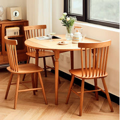 Folding Round Cherry Wood Dining Table in Natural Wood Color for 6 hldmz-710