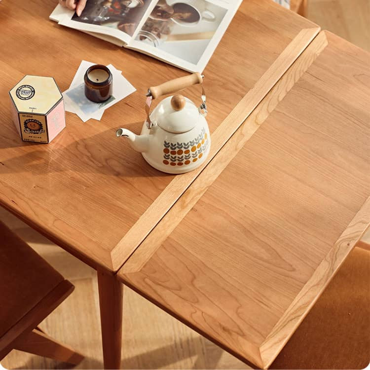 Extendable Rectangular Cherry Wood Dining Table in Natural Wood Color for 6 hldmz-711