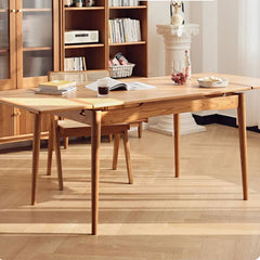 Extendable Rectangular Cherry Wood Dining Table in Natural Wood Color for 6 hldmz-711