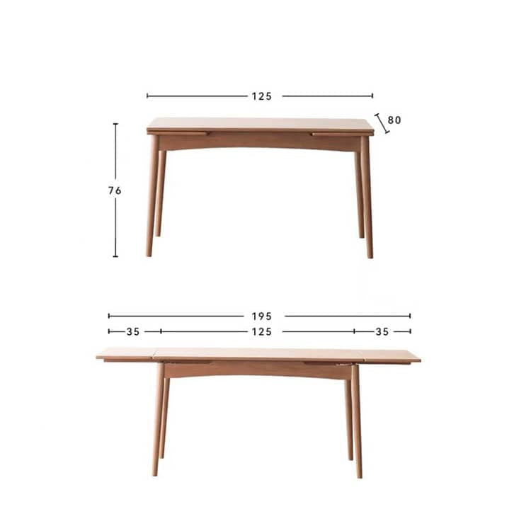 Extendable Rectangular Cherry Wood Dining Table in Natural Wood Color for 6 hldmz-711