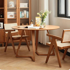 Round Cherry Wood Dining Table with Double Pedestals for 4-6 Person hldmz-712