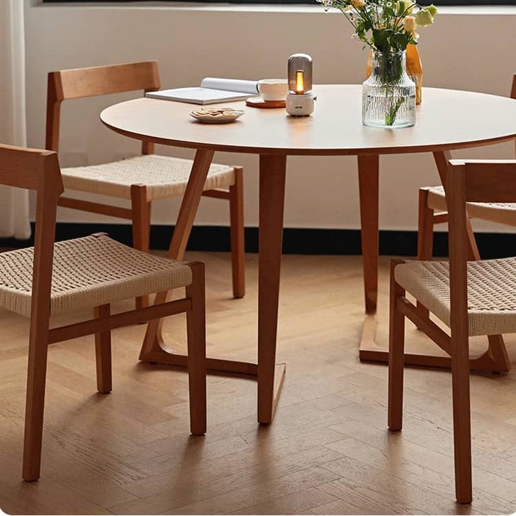 Round Cherry Wood Dining Table with Double Pedestals for 4-6 Person hldmz-712