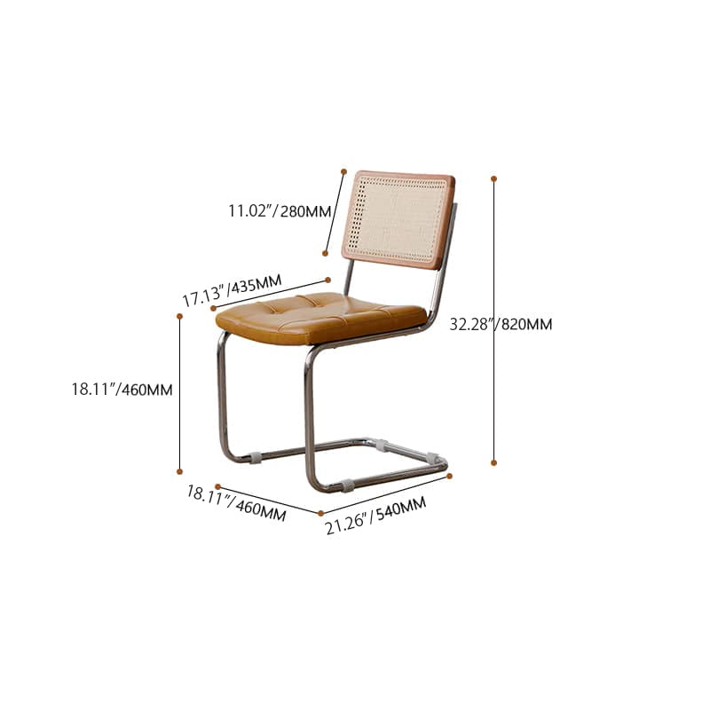 Stylish Cherry Wood and Rattan Dining Chair with Faux Leather Cushion and Stainless Steel Frame hldmz-721