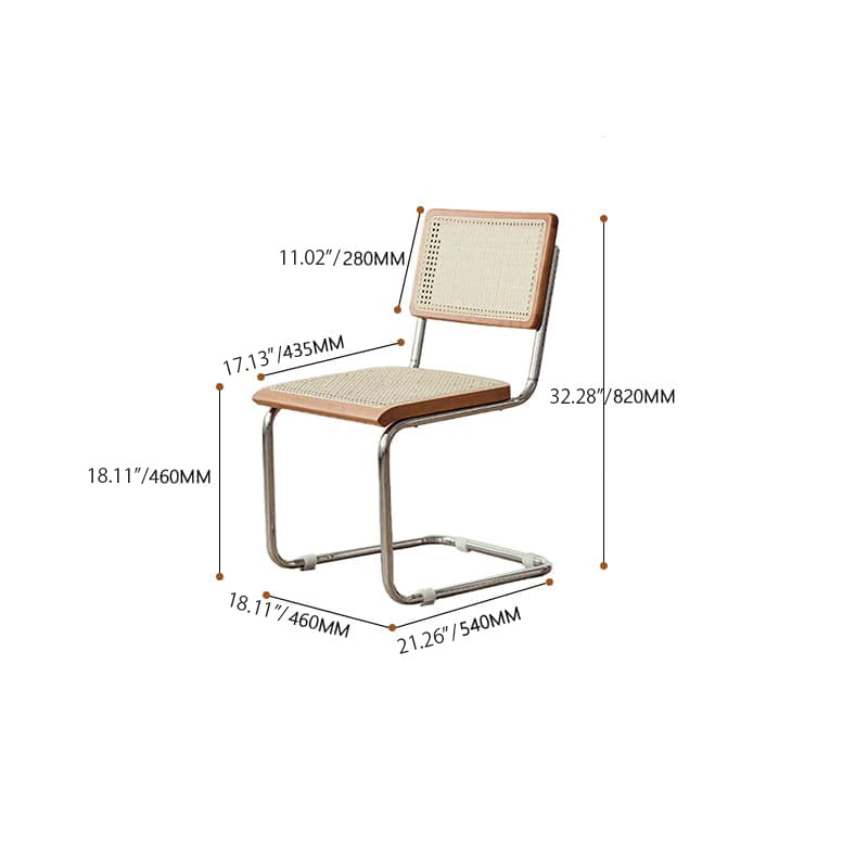 Stylish Cherry Wood and Rattan Dining Chair with Faux Leather Cushion and Stainless Steel Frame hldmz-721