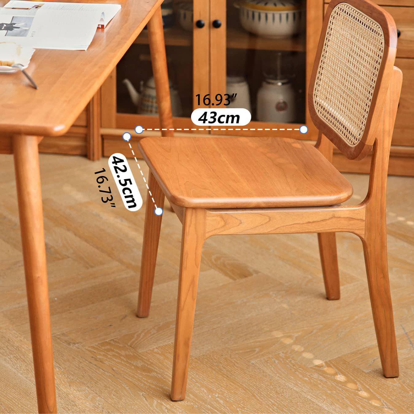 Modern Cherry Wood Dining Chair with Rattan Backrest for Modern Diningroom Decor hldmz-723