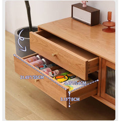 Elegant Natural Cherry Wood TV Cabinet with Copper and Glass Accents - Premium Quality Plywood Design hldmz-728