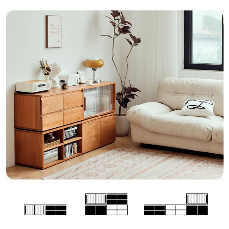 Elegant Cherry Wood Cabinet with Plywood and Glass Accents - Stylish Storage Solution hldmz-729