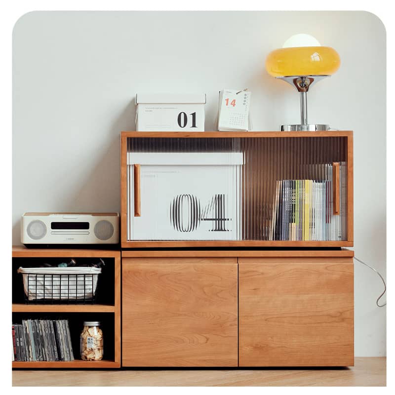 Elegant Cherry Wood Cabinet with Plywood and Glass Accents - Stylish Storage Solution hldmz-729