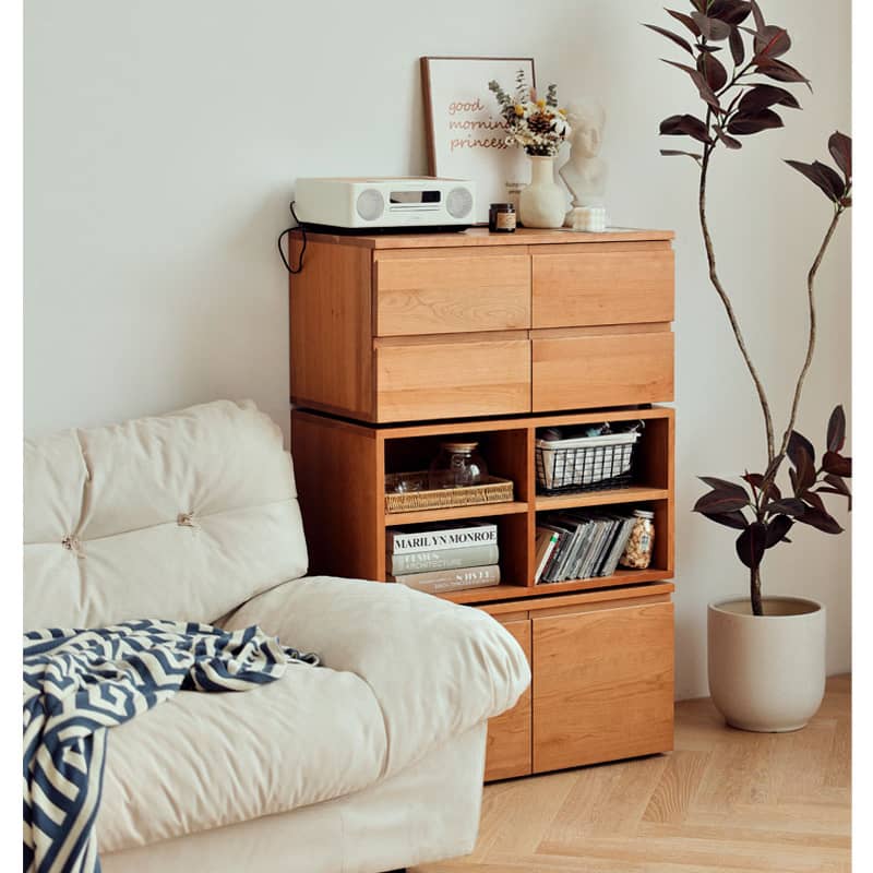 Elegant Cherry Wood Cabinet with Plywood and Glass Accents - Stylish Storage Solution hldmz-729