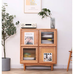 Elegant Cherry Wood Glass Cabinet - Natural Wood Finish hldmz-731