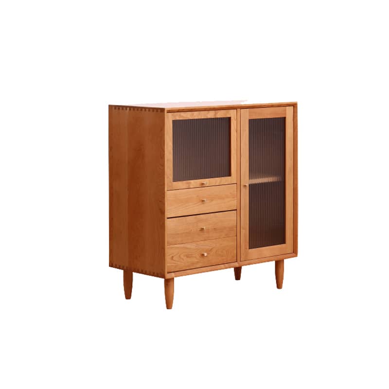 Stunning Cherry Wood Cabinet with Elegant Glass Doors - Natural Finish hldmz-734