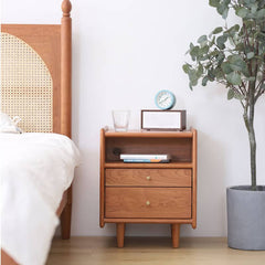 Elegant Cherry Wood Nightstand with Copper Accents for Sophisticated Bedroom Decor hldmz-735