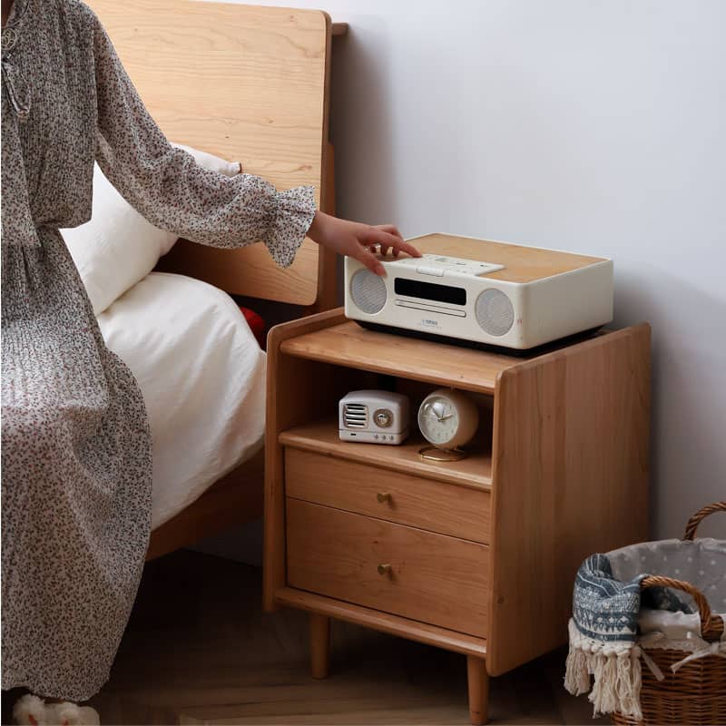 Elegant Cherry Wood Nightstand with Copper Accents for Sophisticated Bedroom Decor hldmz-735