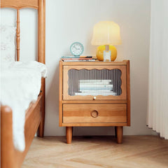 Elegant Nightstand in Cherry Wood Finish with Glass and Copper Accents hldmz-736