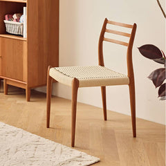 Modern Cherry Wood Dining Chair with Handwoven Kraft Paper Rope Seat for Diningroom hldmz-739