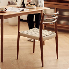 Modern Cherry Wood Dining Chair with Handwoven Kraft Paper Rope Seat for Diningroom hldmz-739