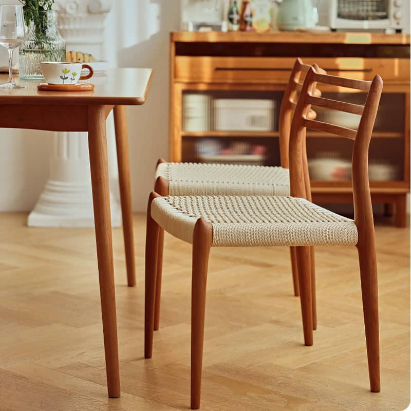 Modern Cherry Wood Dining Chair with Handwoven Kraft Paper Rope Seat for Diningroom hldmz-739