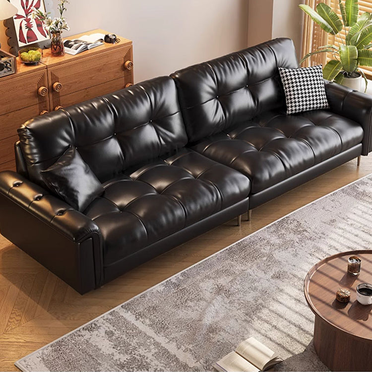 Luxurious Black Leather Ottoman Sofa with Pine White Goose Down Feather Filling hlkwd-4097