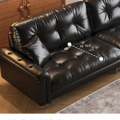 Luxurious Black Leather Ottoman Sofa with Pine White Goose Down Feather Filling hlkwd-4097