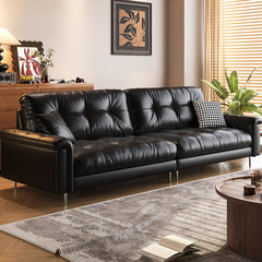 Luxurious Black Leather Ottoman Sofa with Pine White Goose Down Feather Filling hlkwd-4097