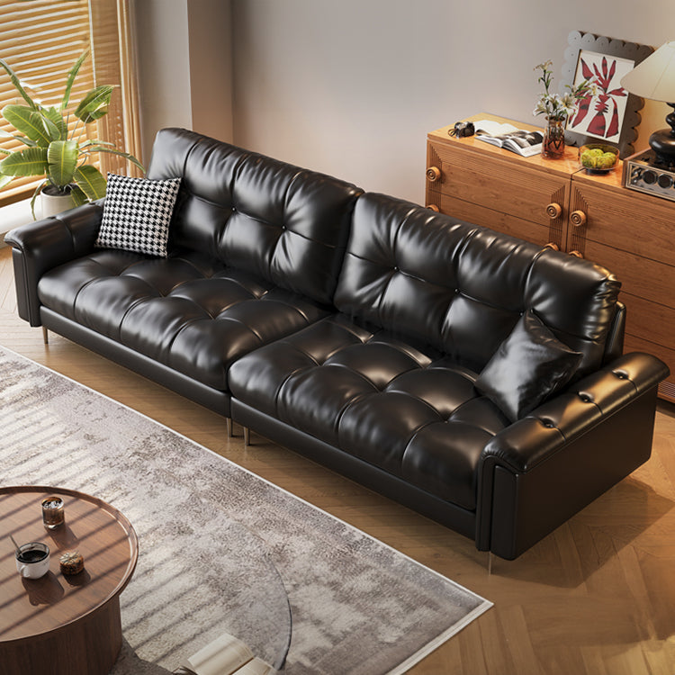 Luxurious Black Leather Ottoman Sofa with Pine White Goose Down Feather Filling hlkwd-4097