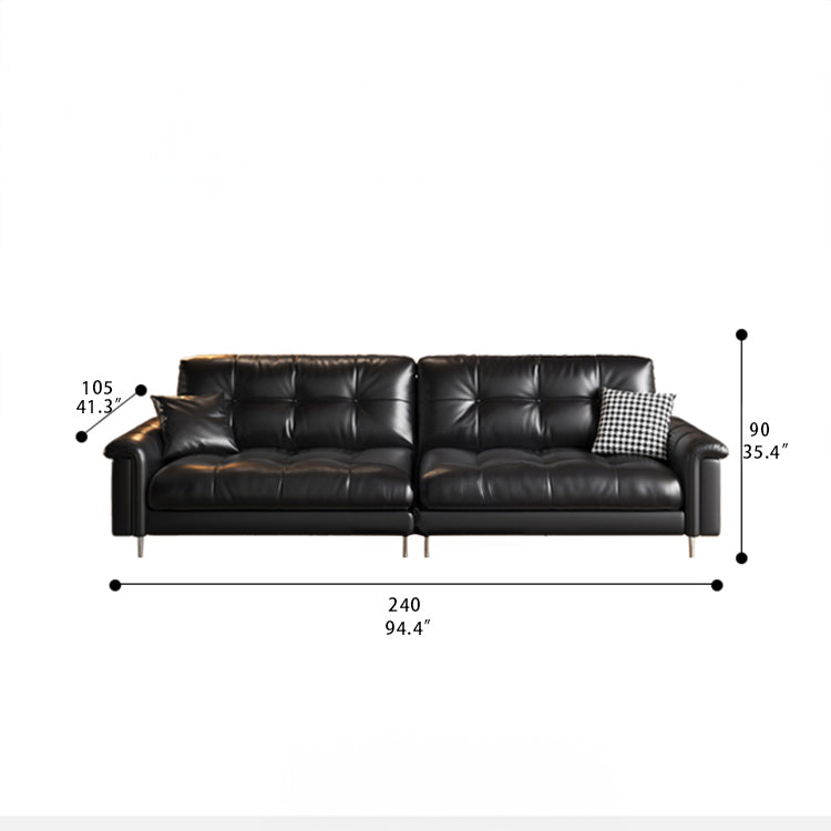 Luxurious Black Leather Ottoman Sofa with Pine White Goose Down Feather Filling hlkwd-4097