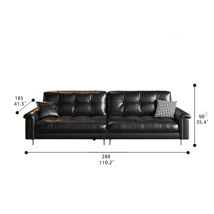 Luxurious Black Leather Ottoman Sofa with Pine White Goose Down Feather Filling hlkwd-4097