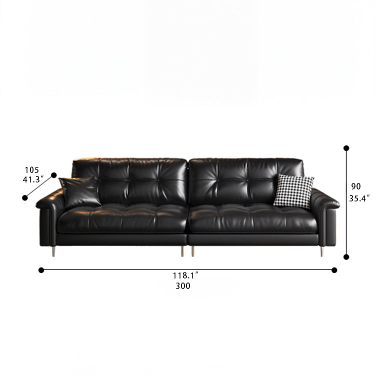 Luxurious Black Leather Ottoman Sofa with Pine White Goose Down Feather Filling hlkwd-4097