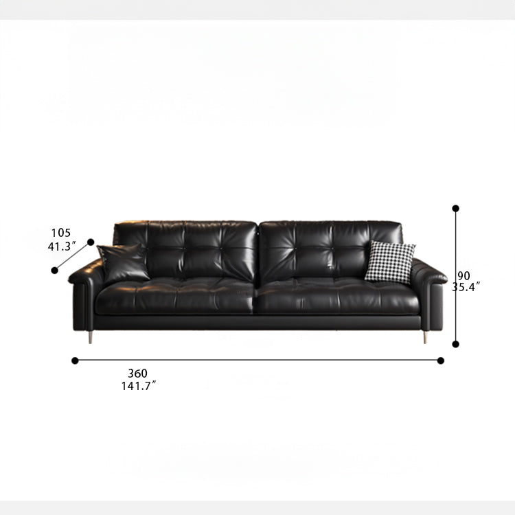 Luxurious Black Leather Ottoman Sofa with Pine White Goose Down Feather Filling hlkwd-4097