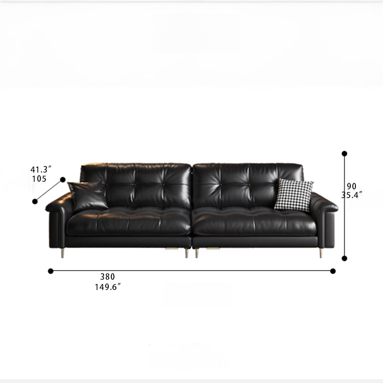 Luxurious Black Leather Ottoman Sofa with Pine White Goose Down Feather Filling hlkwd-4097