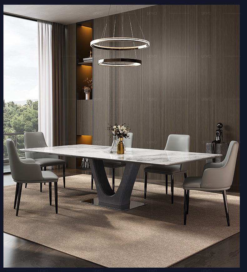 Modern Ash Wood Dining Table with Marble Top – Elegant Multi-Layer Board Design hlkwd-4098