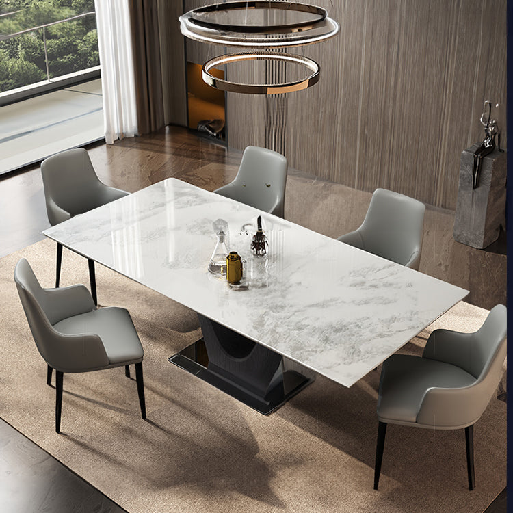 Modern Ash Wood Dining Table with Marble Top – Elegant Multi-Layer Board Design hlkwd-4098