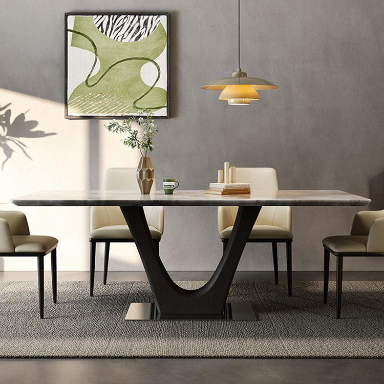 Modern Ash Wood Dining Table with Marble Top – Elegant Multi-Layer Board Design hlkwd-4098