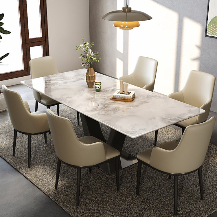 Modern Ash Wood Dining Table with Marble Top – Elegant Multi-Layer Board Design hlkwd-4098