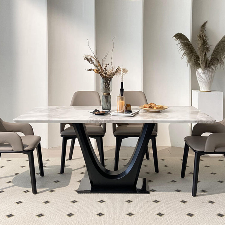 Modern Ash Wood Dining Table with Marble Top – Elegant Multi-Layer Board Design hlkwd-4098